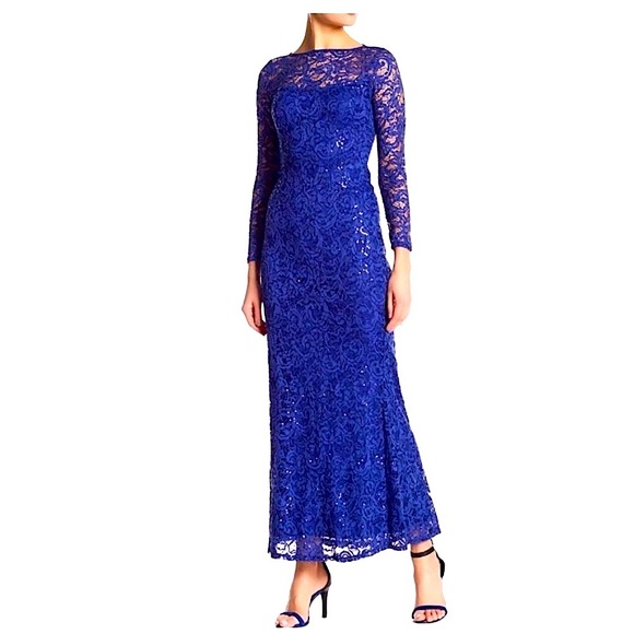 MARINA cobalt blue sequin floor-length lace gown - Picture 7 of 10